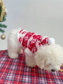 1 件冬季溫暖卡通馴鹿和雪花圖案羊毛連帽衫寵物衣服紅色,最適合聖誕節 - 紅色 - 查看 5