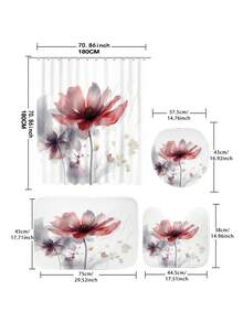 1入組花卉圖案數字印花淋浴簾或浴墊 - 彩色 - 查看 3