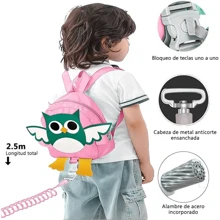 Mochila con Arnés y Correa para Niños Pequeños, Mochilas 4 en 1 para Niños con Forma de Dinosaurio y Eslabón para la Muñeca Antipérdida, Arneses para Niños y Correas para Pasear, Bonita Mochila con Cuerda para Niños y Niñas - Rosa - Ver 2