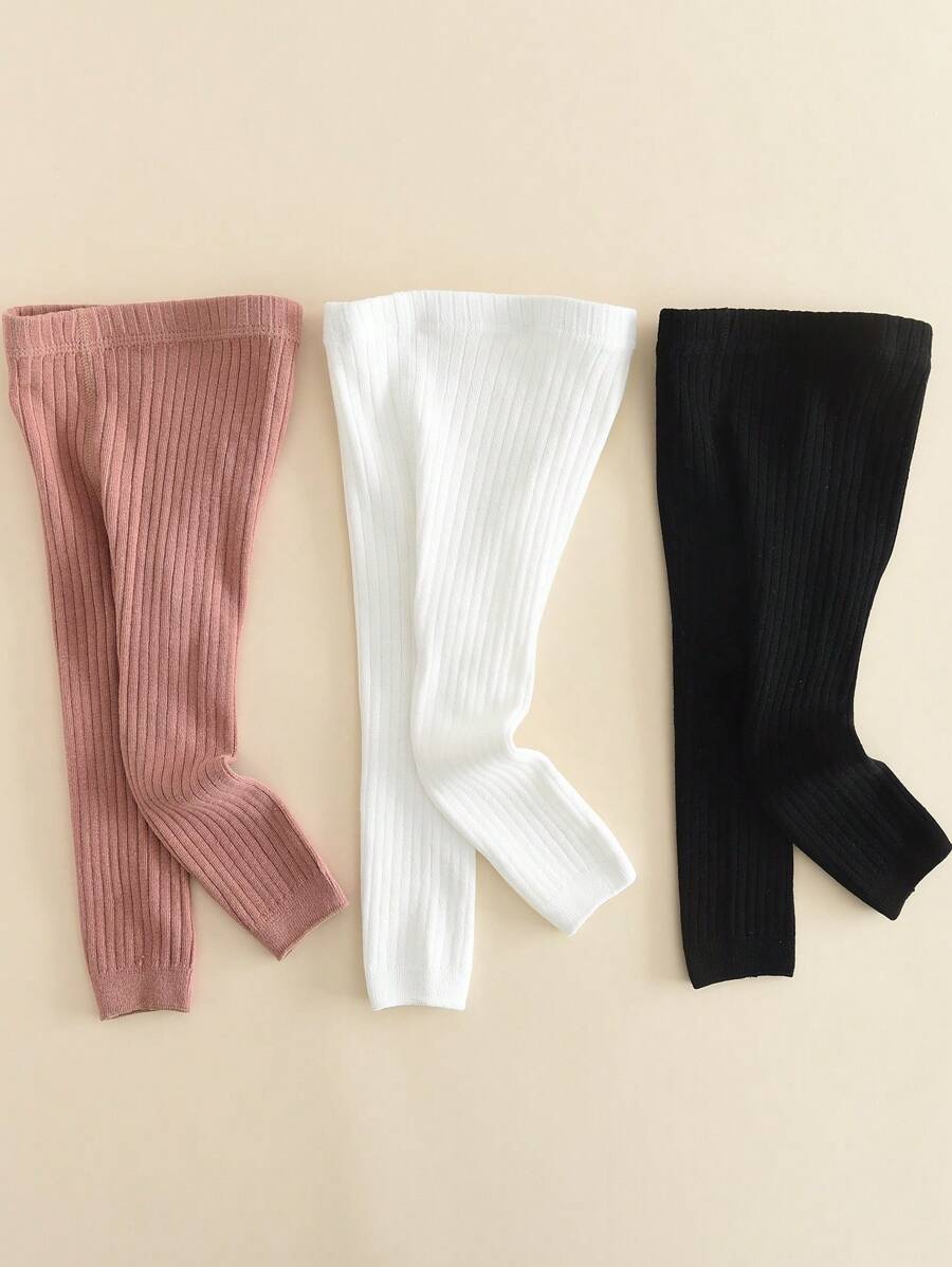 3pcs Solid Color Baby Leggings, Soft Comfortable Children Tights Stockings, Suitable For Daily Wear - Multicolor - View 1