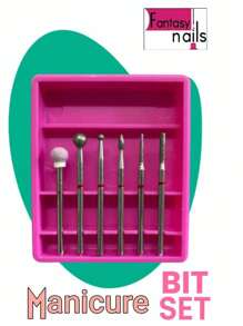 6 Pieces Manicure Bit Set Tips For Drill Polisher Fantasy Nails - Hot Pink - View 2