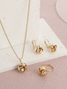 4入組/套可調節的凹形立體球形珠寶套裝,包括耳環,戒指和項鍊,是女性約會禮物的最佳選擇 - 2 - 查看 2