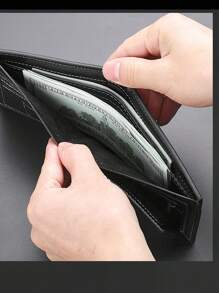 1pc 男士短款钱包，男士钱包，男士小钱包，高端青年荔枝纹拉链零钱包，时尚薄款短款多功能身份证信用卡夹钱包，男士超薄钱包，男士商务钱包，情人节送给男士的礼物 - 黑色 - 查看 4