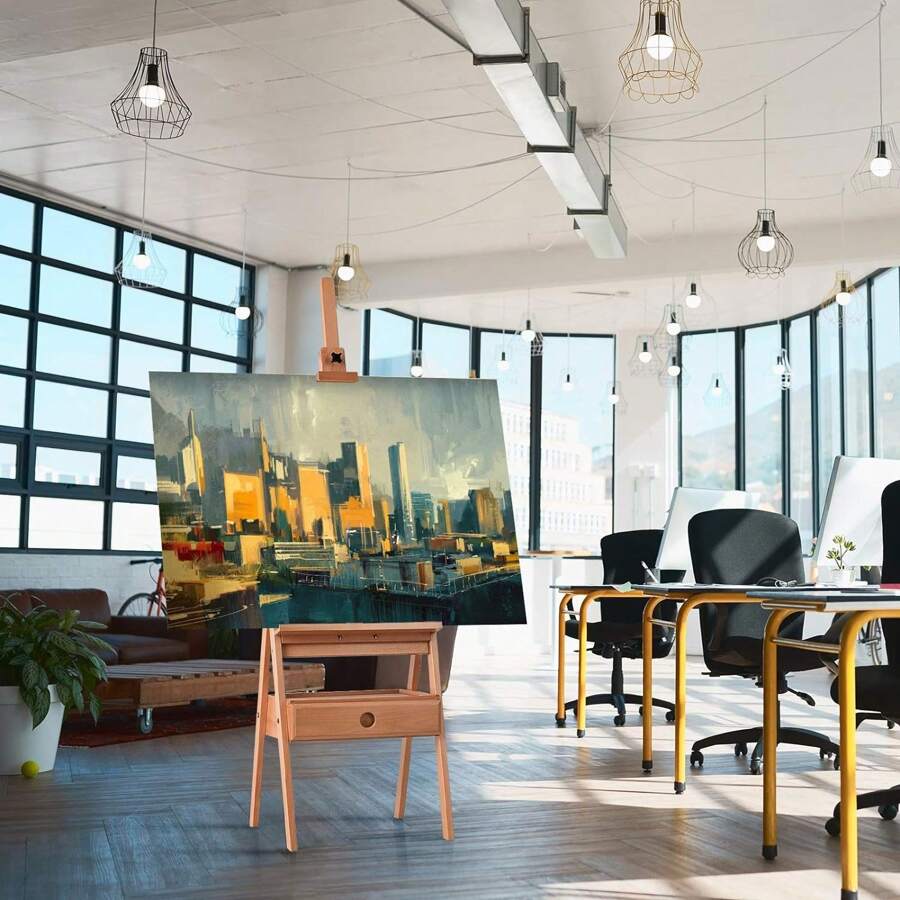 Easel Made Of Solid Wood, Studio Easel With Shelf & Drawer, Height-Adjustable Standing Easel, For Stretcher Frames Up To 92 Cm, For Children & Adults, As A Gift