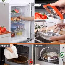 cubierta microondas,tapa microondas sin bpa,cubierta para salpicaduras microondas,tapa microondas,2 piezas tapa para microondas con asa y ventilación de vapor - naranja+blanco - Ver 5