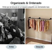 ANTSAY Barra para colgar ropa montada en la pared del hogar de tienda de ropa,184 cm/92 cm,Perchero De Pared Estante De Metal Para Ropa Multiusos,Perchero de Pared para colgar Ropa,Fácil Montaje,para Espacios Reducidos - Negro - Ver 3