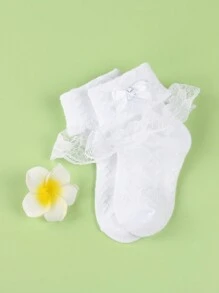 4對裝女童嬰兒襪子,以蝴蝶結裝飾和玫瑰花邊設計 - 彩色 - 查看 5