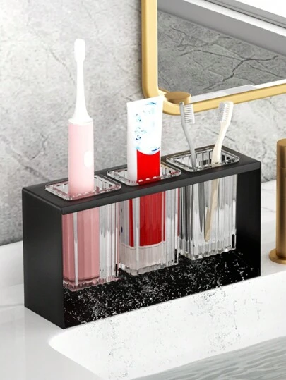 1pc Small Toothbrush Holder For Bathroom, Self-Draining ,Iron Crafts Tooth Brush Holders With Multifunctional 3 Slots, Electric Toothbrush Organizer Home Bathroom Decor Fall Decor Back To School