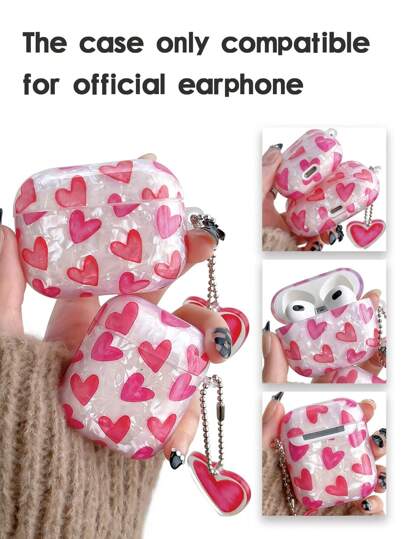 粉紅色心形圖案耳機盒,兼容airpods1/2、airpods Pro,可愛風格