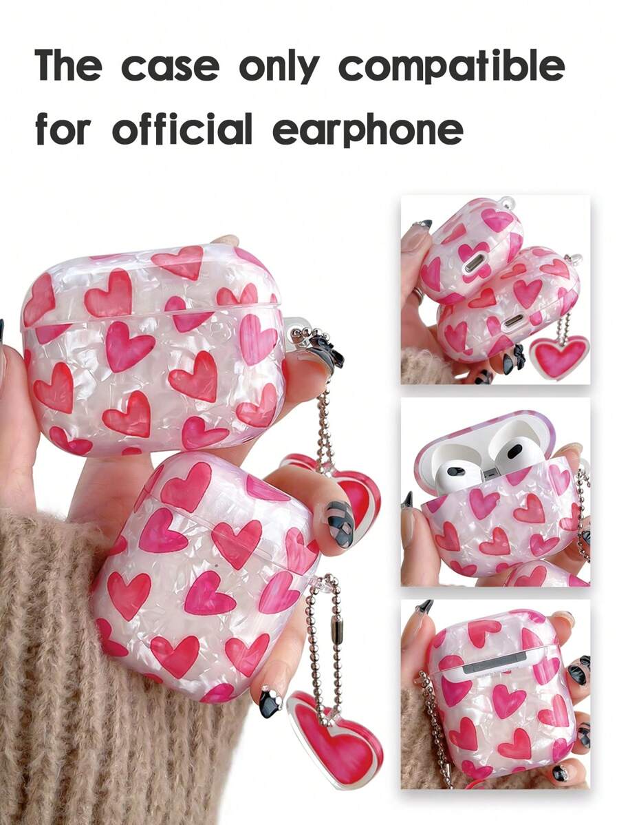 粉紅色心形圖案耳機盒,兼容airpods1/2、airpods Pro,可愛風格