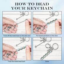 24pcs/Set Beaded Keychain Blank Metal Keyring For Diy Jewelry Making, Christmas And Valentine's Day Gift - Silver - View 4