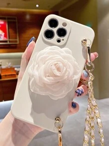 Metal Chain Shoulder Rose Flower Stand Phone Case Compatible With Apple 15 14 13 12 11 Xs Xr X 7 8 Plus Pro Max Xiaomi Samsung S23 Full Protective Cover - Beige - View 6