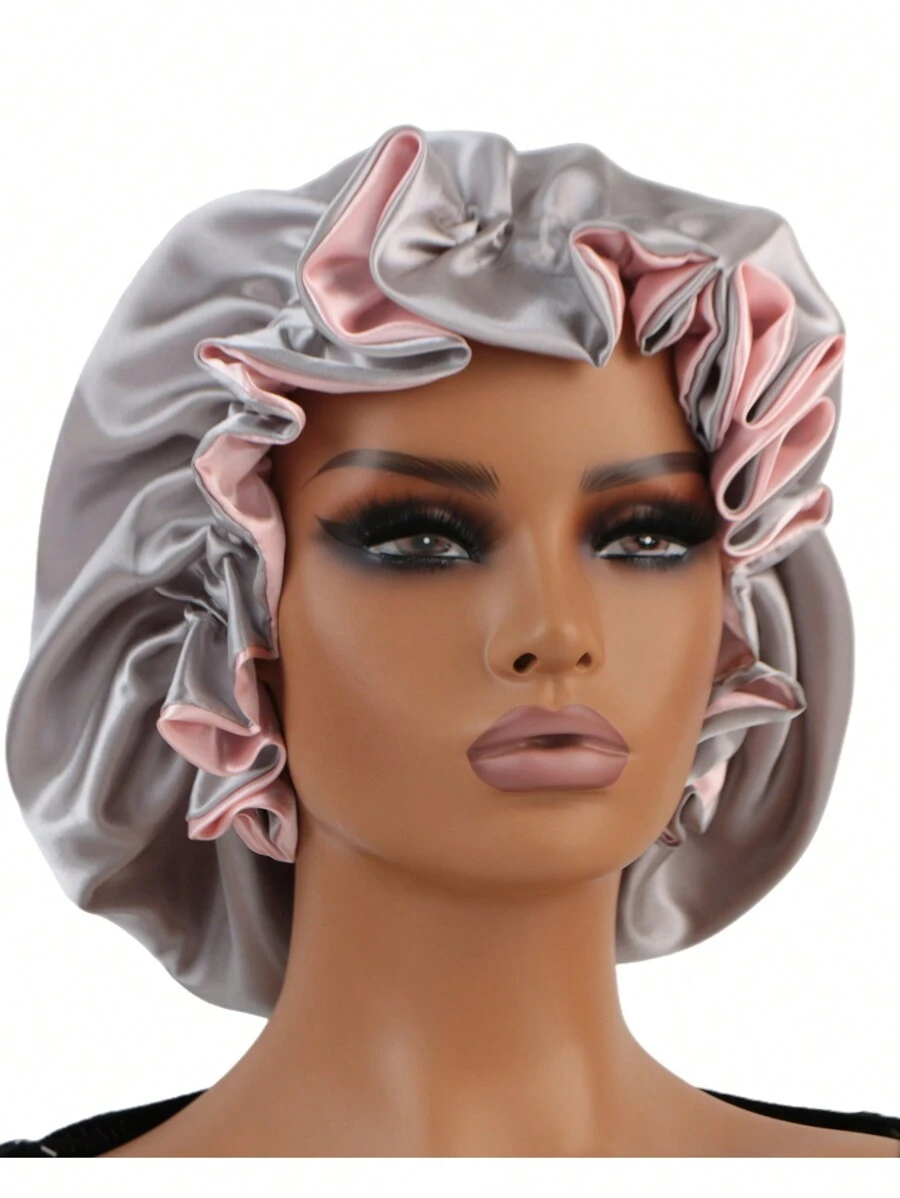 1pc Reversible Silk Satin Sleep Cap, Adjustable Sleeping Hat Sleep Bonnet