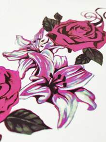 1 Pieza Pegatina De Tatuaje Temporal De Flor Rosa Para Pierna Y Brazo - Multicolor - Ver 6