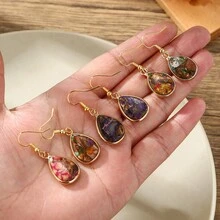 波西米亞風格皇帝石水滴造型耳環,多色與包裝設計,18k鍍金,時尚個性化,絕美禮物,適合女友、家人或節日贈禮 - 耳環 - 查看 6