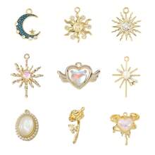 2入組/套金色復古吊墜設計,包括月亮,太陽,星星,橢圓形,心形,玫瑰,適用於珠寶製作,手鍊、項鍊、耳環,diy 裝飾等 - 金色 - 查看 1