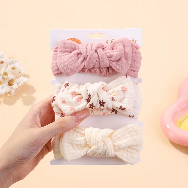 bilicaca Set de 3 diademas con moño de tela floral para niños, colores aleatorios, amor de San Valentín