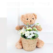 1pc Brown Straw Flower Pot Nordic Style Straw Garden Type Flower Arrangement Woven Flower Basket Storage Home Living Room Desktop Decoration