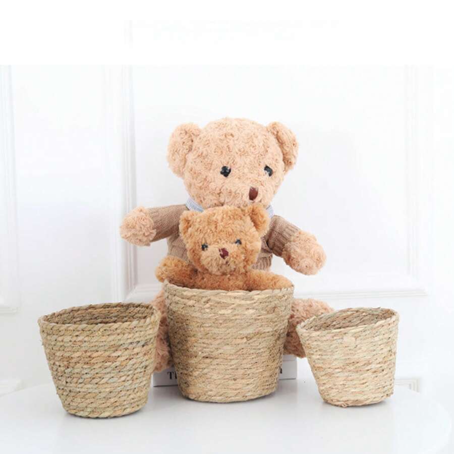 1pc Brown Straw Flower Pot Nordic Style Straw Garden Type Flower Arrangement Woven Flower Basket Storage Home Living Room Desktop Decoration