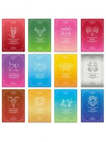 12pcs/Set Zodiac Signs Birthday Greeting Card Collection, Zodiac Signs Pattern, Twelve Constellations Pattern, Astrological Sign Patttern, Birthday Greeting Card For Friends, Greeting Card, Birthday Card - Multicolor - View 5