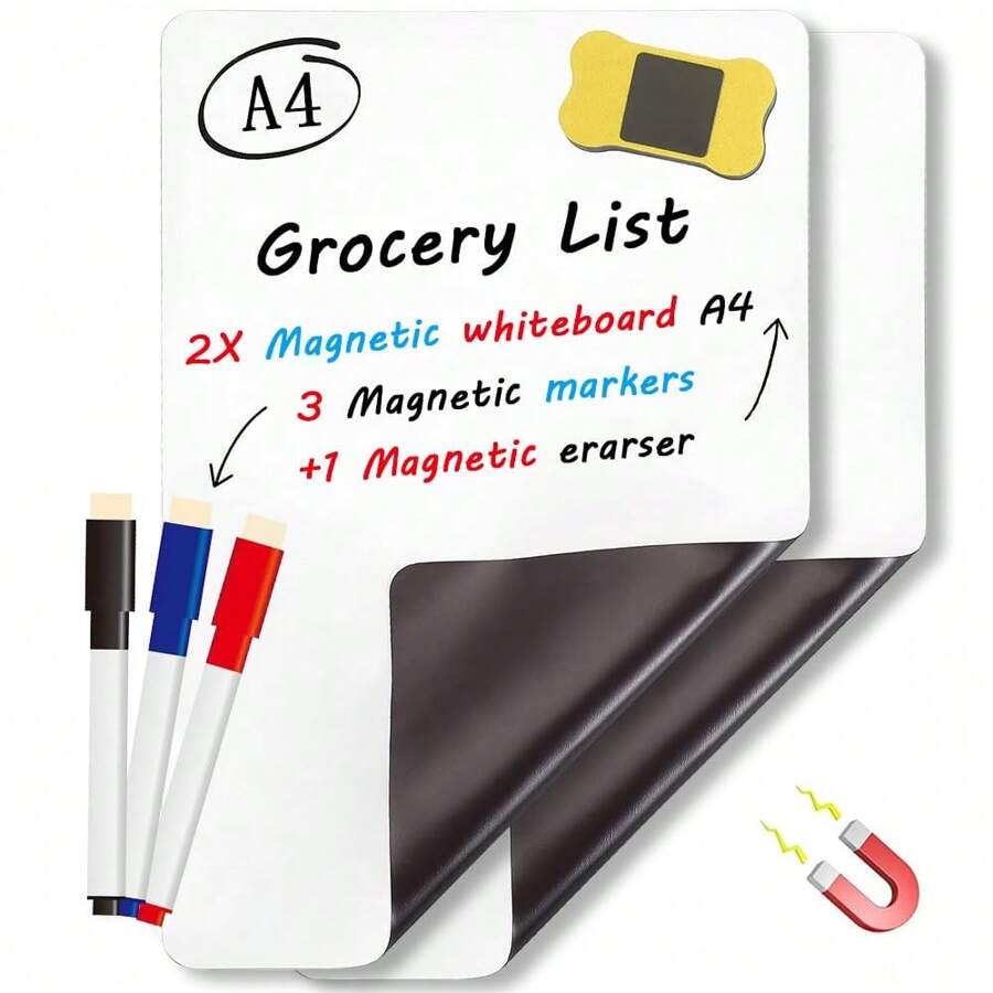 Whiteboard For Refrigerator, 2 Pieces A4 Size Magnetic Whiteboard With 3 Magnetic Markers And Whiteboard Eraser, Magnetic Calendar For Daily Notes And Reminders