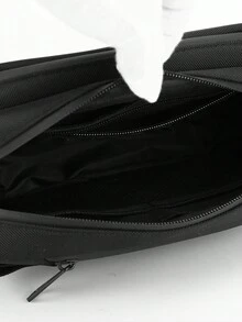 1個黑色男士聚酯纖維胸包腰包,簡單時尚的拉鍊設計,方便旅行,約會和學校的腰包斜背包運動背包適用於商務禮品,丈夫爸爸情人節禮物男士 - 黑色 - 查看 8