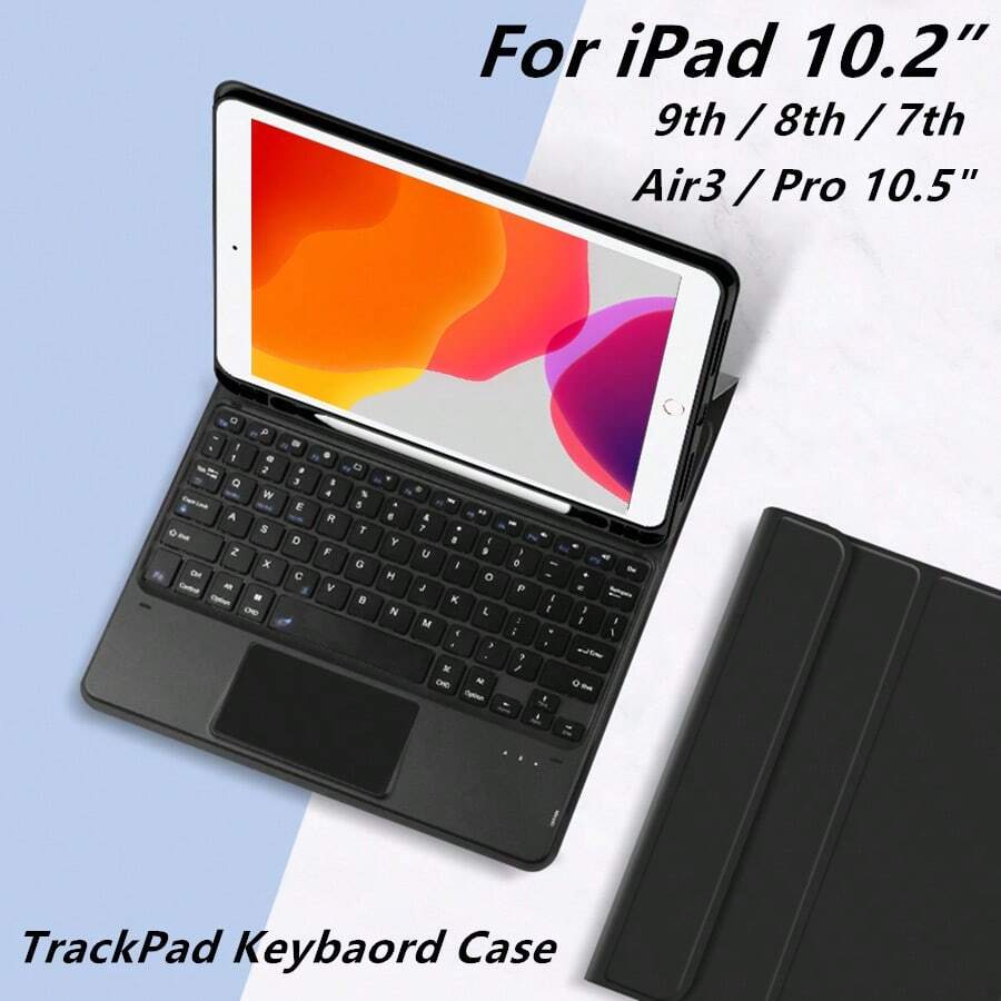 英文 TrackPad 键盘保护套兼容 iPad 7 8 9 10.2 英寸 / iPad Air 3 10.5 英寸 / iPad Pro 10.5 英寸平板电脑磁分离智能触控板键盘保护套 A2197 A2200 A2198 A2270 A2428 A2429 A2430 A2152 A2123 A2153 A2154 - 黑色-英語佈局 - 查看 1