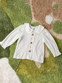 女童鬆身長袖白領襯衫,適用於秋季,2023春季系列 - 白色 - 查看 1