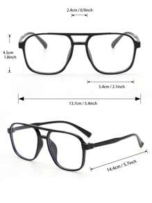 1入男士塑料幾何框時尚透明眼鏡,適用於日常閱讀學校配件 - 黑色 - 查看 5