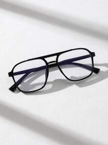1入男士塑料幾何框時尚透明眼鏡,適用於日常閱讀學校配件 - 黑色 - 查看 2