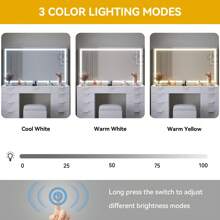Vanity Desk Set With Large LED Lighted Mirror & Power Outlet, Glass Top Vanity With 11 Drawers And Magnifying Glass, 46'' Large Makeup Vanity With Storage Bench, White Vanity For Bedroom - White - View 6