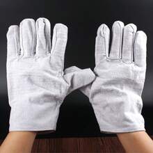 1pair Durable Canvas Short Welder Gloves Half Leather Welding Gloves, Protective Gear - White - View 5