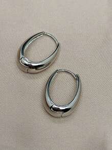 1對歐美時尚簡約合金金屬幾何U形耳環，光滑開放橢圓形女士耳環，日常使用 - 銀色 - 查看 4