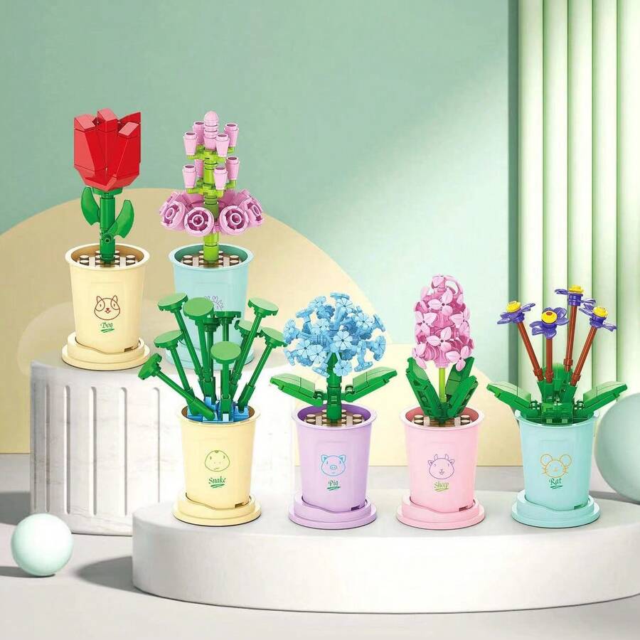 Potted Flower Design Teenagers Block Toy Microparticle Flower Building Blocks Decorations Diy Christmas Present - Purple - View 1