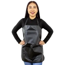 Bata Estilista Liso Mandil Estetica Delantal Vinipiel Negra MAE - Negro - Ver 3