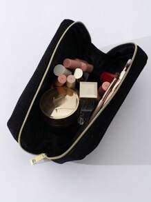 Plush Makeup Bag, Black Octagonal Bag Storage Bag, Large Capacity Polyester Bag For Home And Travel Storage,Makeup Bag Makeup Pouch Skincare Bag Toiletry Bag Packing Cubes,Travel Essentials Cruise Essentials Dorm Essentials,Wedding Bridesmaid Gifts,Mom Gifts,Birthday Gifts,Gifts For Friends And Teachers,Home Decor,Bathroom Livingroom Bedroom Decor,Bathroom Organizer,Jewelry Organizer,Lip Oil Organizer,Nail Polish Organizer Storage Makeup Organizer Makeup Case - Black - View 4