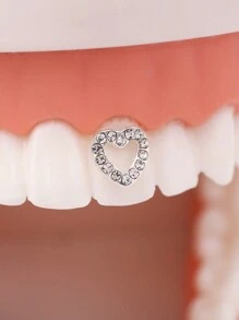 1pc Delicate And Minimalist Metallic Heart Shaped Tooth Diamond - Silver - View 6