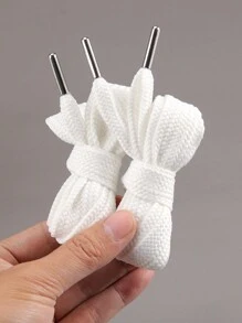 1對新款雙層寬扁聚酯鞋帶-經典休閒運動鞋帶 - 白色 - 查看 7