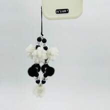 1pc Cute & Versatile Plush Ball & Beaded Cellphone Strap For Women'S Daily Wear In Autumn/Winter - Black and White - View 4