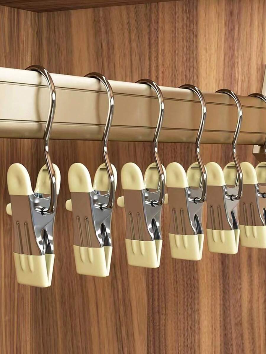 5pcs Double Ended Hook & Loop Metal Pants, Skirt, And Non-Trace Storage Clips Strong Hanger Clamps - Apricot - View 1