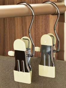 5pcs Double Ended Hook & Loop Metal Pants, Skirt, And Non-Trace Storage Clips Strong Hanger Clamps - Apricot - View 3