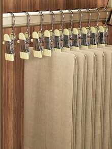 5pcs Double Ended Hook & Loop Metal Pants, Skirt, And Non-Trace Storage Clips Strong Hanger Clamps - Apricot - View 5