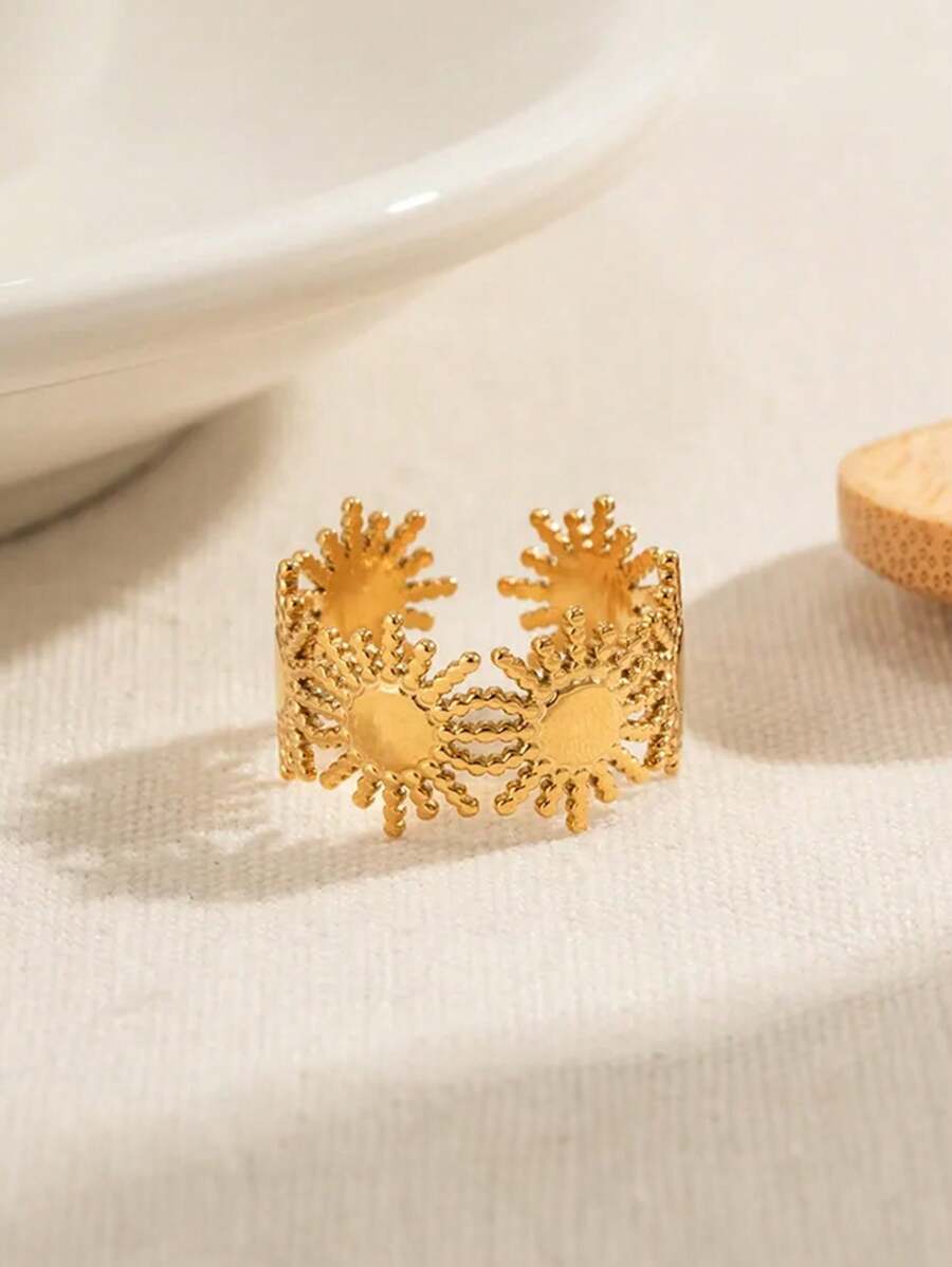 太陽戒指,18k鍍金開口,個性化時尚女士珠寶 - 太陽 - 查看 1
