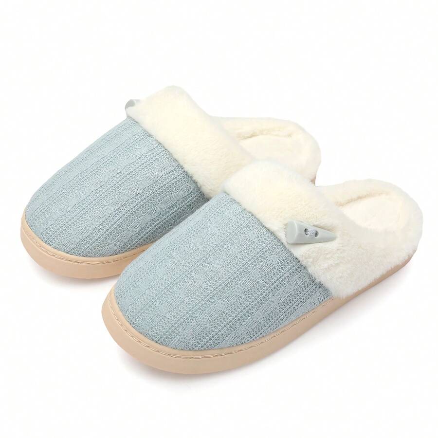 NineCiFun Women's slippers antiskid home cotton slippers memory foam slippers outdoor indoor warm comfortable plush lining bedroom slippers - 淺藍色 - 查看 1