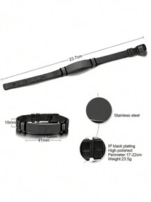 1入不鏽鋼彎曲名牌編織網黑手鍊,男款,長度17-22cm - 黑色 - 查看 12