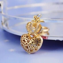 1pc Crown & Heart Design Lover Keychain, Zinc Alloy Inlaid Rhinestone, For Bag Decoration - Red - View 3