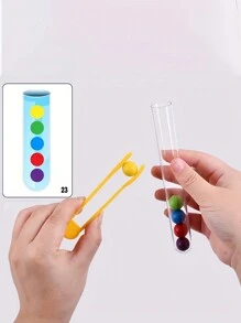 1 pieza Pinza de bola de tubo de ensayo para ciencia y educación, juego de clasificación de movimiento fino, juego de clasificación de tubos de ensayo con peluche y pinzas de bola para niños, juguete educativo - Cuentas de clip de colores - Ver 2
