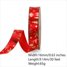 16mm*10Y/Roll Christmas Collection Small Packaging Polyester Red/White/Green Ribbon Elk Snowflake Letters Christmas Strawberry Tarts For Christmas Gift Ribbon Gift Wrapping - Red - View 2
