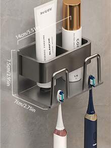 1pc Wall-mounted Toothbrush Holder For Electric Toothbrushes In Bathroom, Space Aluminum Material (double Cup Holders) - 2 people - View 3