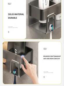 1pc Wall-mounted Toothbrush Holder For Electric Toothbrushes In Bathroom, Space Aluminum Material (double Cup Holders) - 2 people - View 4